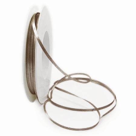 Satinband-SINFINITY, taupe: 6mm breit / 50m-Rolle, mit feiner Webkante.