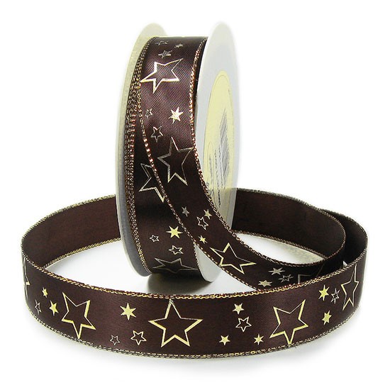 Weihnachtsband-GALAXY: 25mm breit / 25m-Rolle, braun-gold