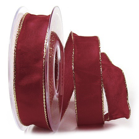 BASIC-Geschenkband, bordeaux-gold: 25mm breit / 25m, mit Lurex-Drahtkante