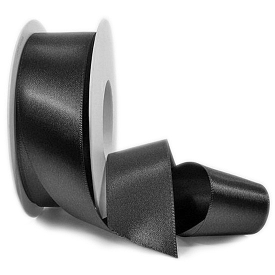 Satinband SINFINITY, schwarz: 38mm breit / 25m-Rolle, mit feiner Webkante.