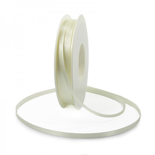 Satinband SINFINITY, creme: 6mm breit / 50m-Rolle, mit feiner Webkante.