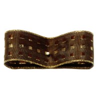 Dekorband-GLAMOUR, dunkelbraun-gold: 25mm breit / 25m-Rolle, mit Drahtkante Dekorband-GLAMOUR, dunkelbraun-gold: 25mm breit / 25m-Rolle, mit Drahtkante