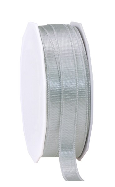 Satinband-PRÄSENT, silber-grau: 10mm breit / 25m-Rolle, mit feiner Webkante.