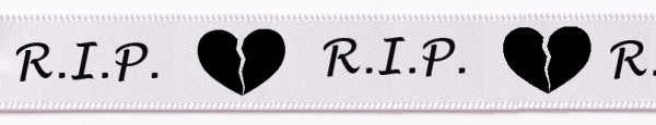 Trauerband R.I.P. weiss: 15mm breit - 25m-Rolle