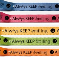 Satinband KEEP smiling: 15mm breit / 25m-Rolle, Farbauswahl Satinband KEEP smiling: 15mm breit / 25m-Rolle, Farbauswahl