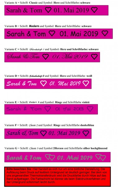 Schrift-und-Farbauswahl individuell bedrucktes Satinband pink