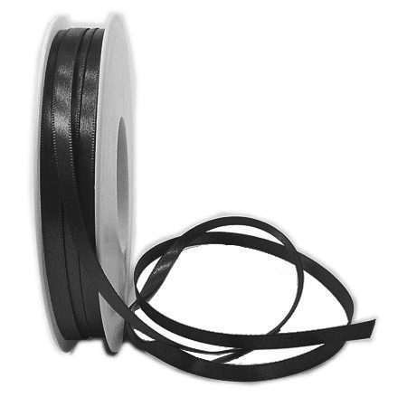 Satinband-SINFINITY, schwarz: 6mm breit / 50m-Rolle, mit feiner Webkante.