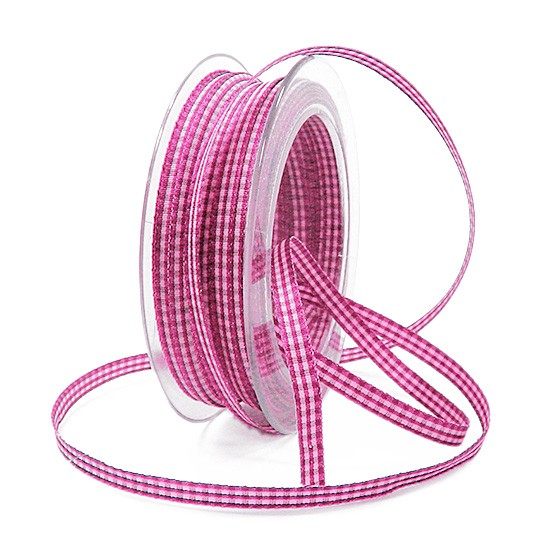 Landhaus-Karoband, pink-weiss: 6mm breit / 25m-Rolle