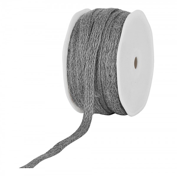 Jute-Flechtband, grau: 12mm breit / 20m-Rolle