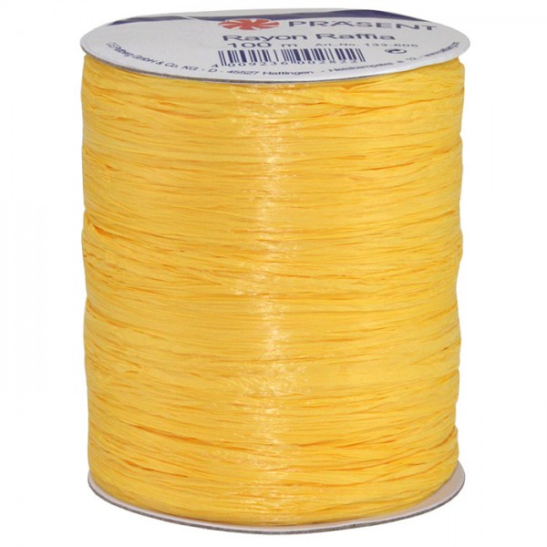 Raffia - RAYON, Bindebast: 5mm breit / 100m-Rolle, gelb