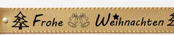 Weihnachtsband "Frohe Weihnachten"- Satin: 15mm breit / 25m Rolle - gold