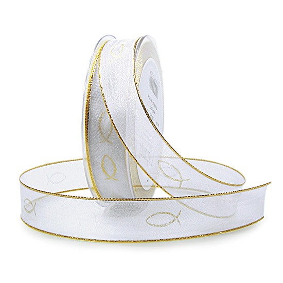 Kommunion- u. Konfirmationsband, gold: 25mm breit / 20m-Rolle.