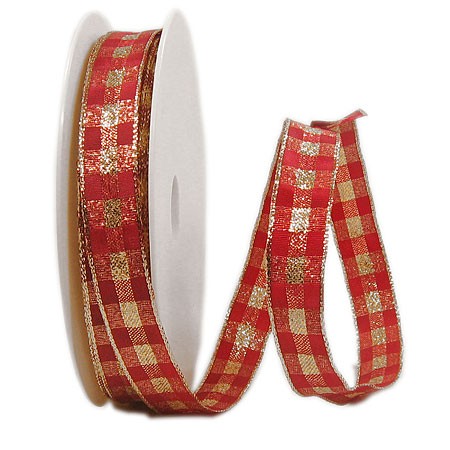 Karoband: 15mm breit / 25m-Rolle, rot-gold