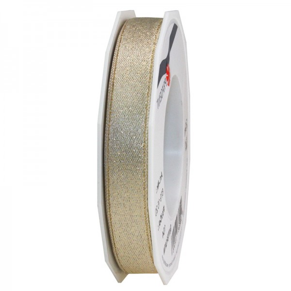 GLITTER-Satinband: 15mm breit / 20m-Rolle, creme mit Gold-Glitzer