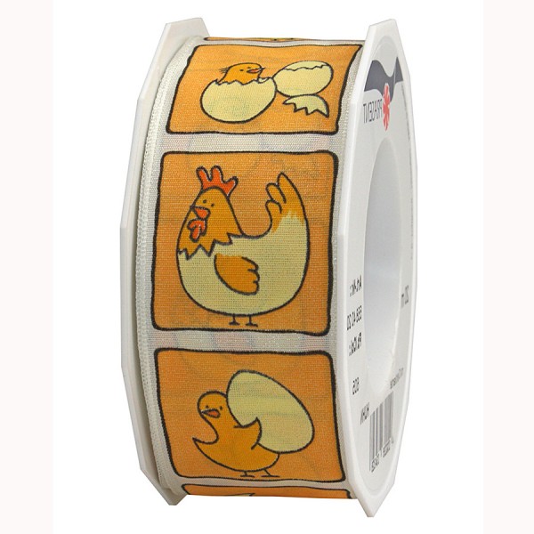 Geschenkband-HUHN: 40mm breit / 20m-Rolle, mit Drahtkante