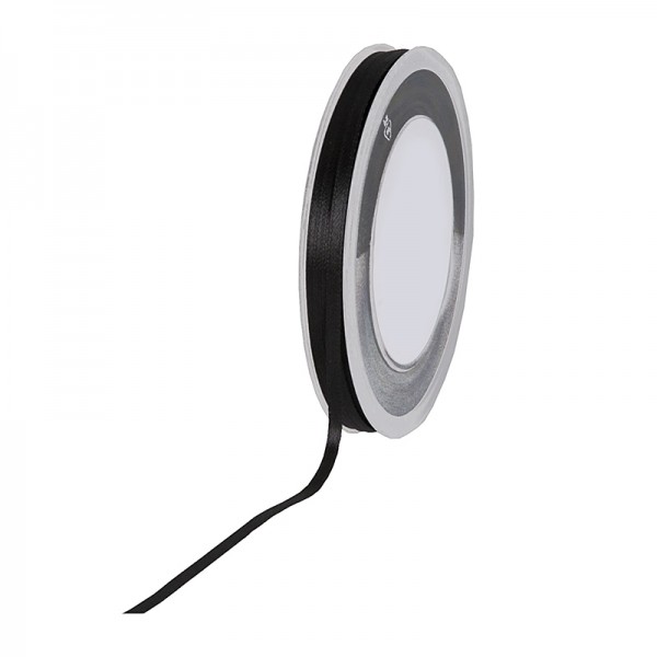 Satinband SIMPEL, schwarz: 3 mm breit / 50 Meter, mit einfacher schlichter Webkante.