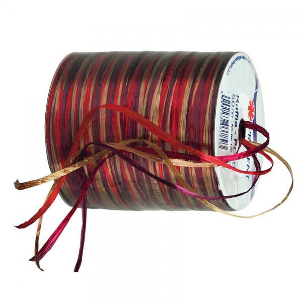 Raffia Pearl - Multicolor - Bindebast, rot-weinrot-gold: 50m-Rolle.