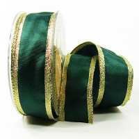 Dekoband Classic: 38mm breit / 25m, tannengrün-gold Dekoband Classic: 38mm breit / 25m, tannengrün-gold