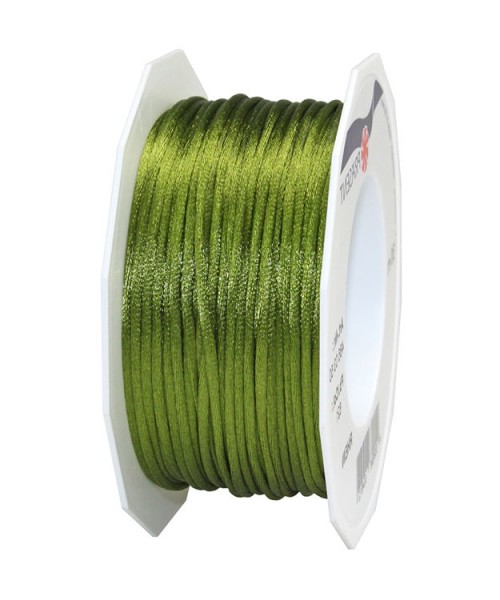 Satinkordel-RHEIN, moosgrün: 3 mm breit - 50-Meter-Rolle