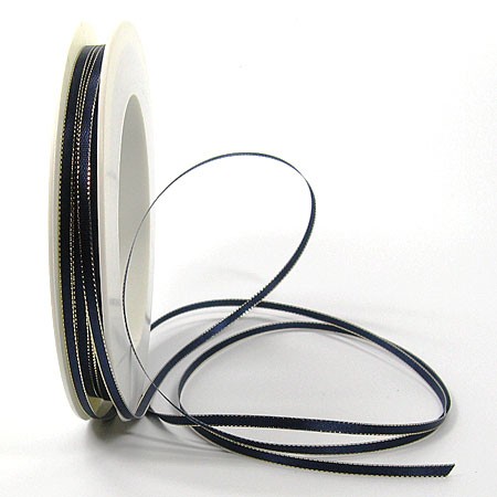 Satinband SINFINITY, dunkelblau-gold: 3mm breit / 50m-Rolle, mit feiner Webkante.