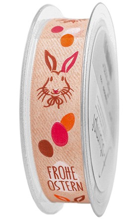 Osterband "Frohe Ostern", mehrfarbig: 25mm breit / 20m-Rolle, mit feiner Webkante