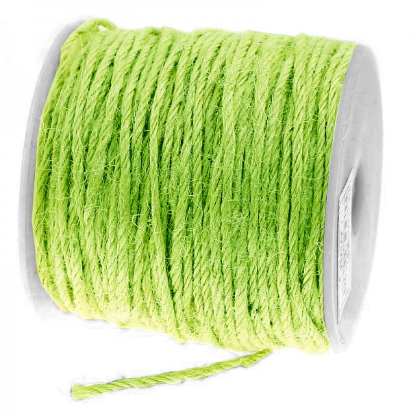 Jutekordel, lindgrün: 2mm breit / 100m-Rolle.