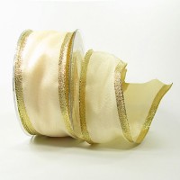 Dekorband Classic, creme-gold: 50mm breit / 25m, mit Drahtkante Dekorband Classic, creme-gold: 50mm breit / 25m, mit Drahtkante