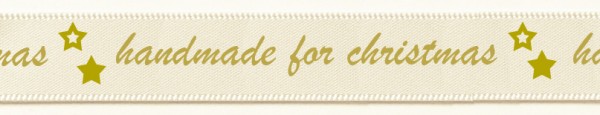 Satinband "handmade for christmas": 15mm breit / 25m Rolle - creme