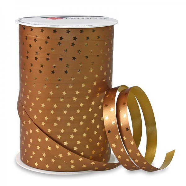 Poly-Ringelband GLOSSY-STAR: 10mm breit / 100m-Rolle, gold-braun.