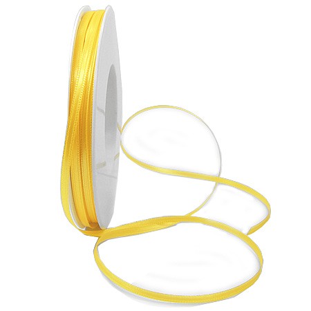 Satinband SINFINITY, hellgelb: 3mm breit / 50m-Rolle, mit feiner Webkante.