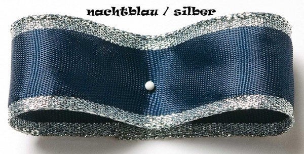 Dekoband Classic, nachtblau-silber: 50mm breit / 25m, mit Drahtkante