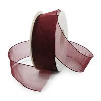 Organzaband mit Drahtkante, 38mm breit / 25m-Rolle, bordeaux. Organzaband mit Drahtkante, 38mm breit / 25m-Rolle, bordeaux.