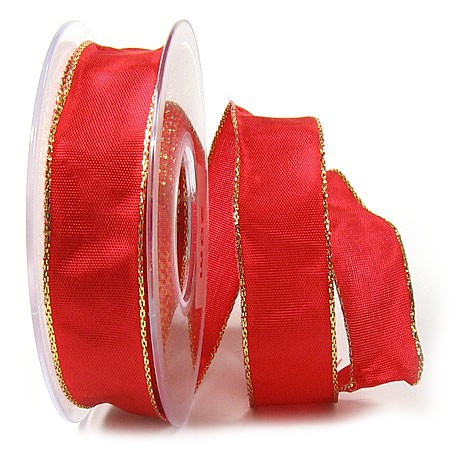 Dekorband-BASIC: 25mm breit / 25m, rot-gold - mit Draht