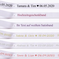 Ihr Text auf weißem Satinband: 15mm breit / 25m-Rolle Ihr Text auf weißem Satinband: 15mm breit / 25m-Rolle