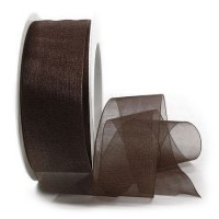 Organzaband mit Drahtkante, 38mm breit / 25m-Rolle, dunkelbraun Organzaband mit Drahtkante, 38mm breit / 25m-Rolle, dunkelbraun