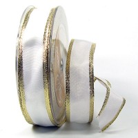 Dekorband Classic 25mm breit / 25m, weiss-gold Dekorband Classic 25mm breit / 25m, weiss-gold