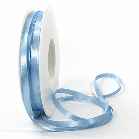 Satinband SINFINITY, hellblau: 6mm breit / 50m-Rolle, mit feiner Webkante.