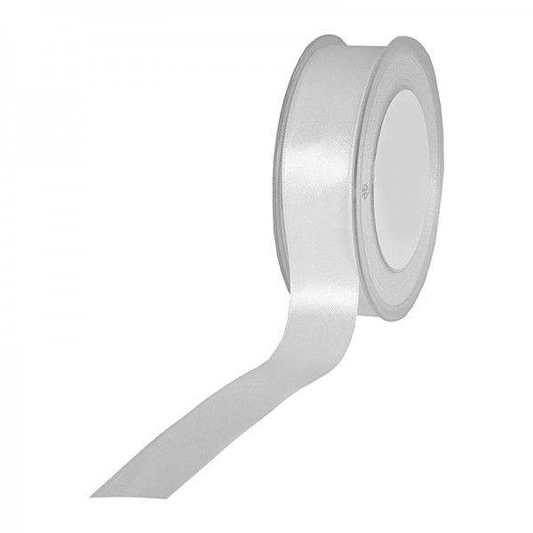 Satinband SIMPEL, weiss: 25 mm breit / 25 Meter, mit einfacher schlichter Webkante.