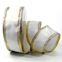 Dekorband Classic: 38mm breit / 25m, weiss-gold Dekorband Classic: 38mm breit / 25m, weiss-gold
