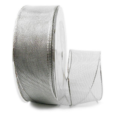 Silberband-TIMPEL, silber: 38mm breit / 25m-Rolle, mit Drahtkante.