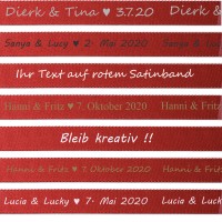 Ihre Namen und Daten auf rotem Satinband: 15mm breit / 25m-Rolle Ihre Namen und Daten auf rotem Satinband: 15mm breit / 25m-Rolle