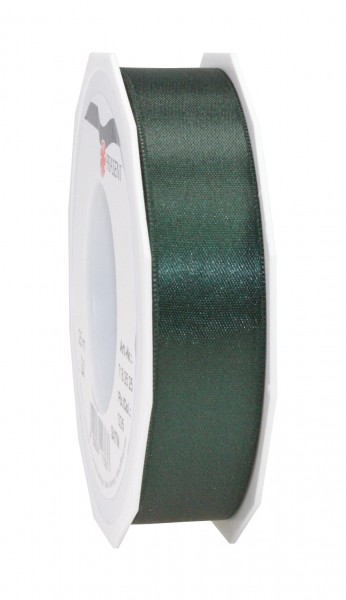 Satinband-PRÄSENT, tannengrün: 25mm breit / 25m-Rolle, mit feiner Webkante.