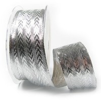 Silberband STYL: 38mm breit / 25m-Rolle, mit Drahtkante Silberband STYL: 38mm breit / 25m-Rolle, mit Drahtkante