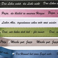 Trauerband individuell bedruckt.: 15mm breit - ab 5m-Länge Trauerband individuell bedruckt.: 15mm breit - ab 5m-Länge