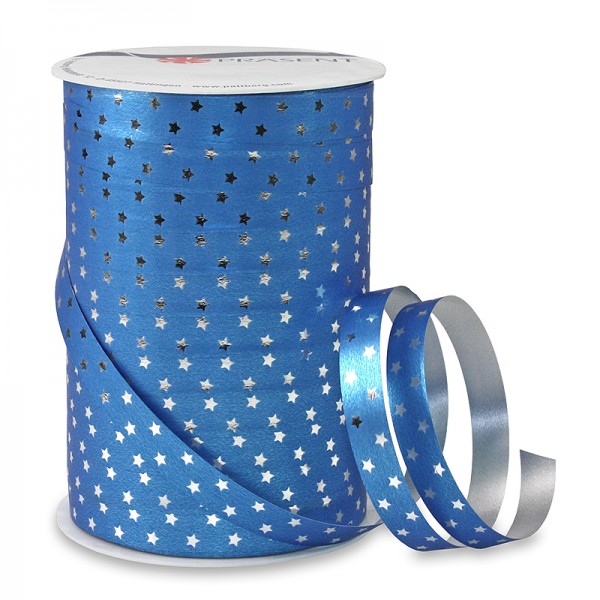 Poly-Ringelband GLOSSY-STAR: 10mm breit / 100m-Rolle, blau-silber.