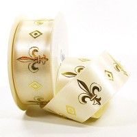 Fleur de Lys: Geschenkband aus Satin, 38mm breit / 25m-Rolle, creme-gold Fleur de Lys: Geschenkband aus Satin, 38mm breit / 25m-Rolle, creme-gold