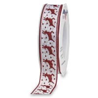 Dekorband-RENTIERE: 25mm breit / 15m-Rolle, mit Drahtkante, bordeaux-weiss Dekorband-RENTIERE: 25mm breit / 15m-Rolle, mit Drahtkante, bordeaux-weiss