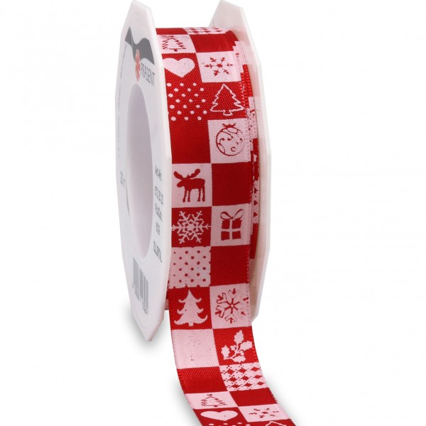 Weihnachtsband-ZILLERTAL: 25mm/20m-Rolle, rot/weiss
