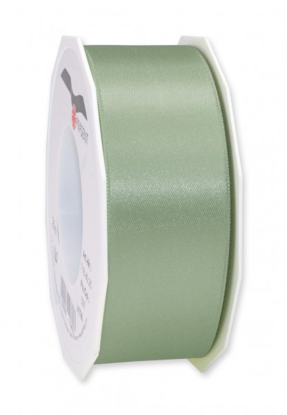 Satinband-PRÄSENT, schilfgrün 40mm breit / 25m-Rolle, mit feiner Webkante
