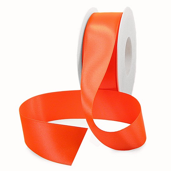 Satinband SINFINITY, neon-orange: 38mm breit / 25m-Rolle, mit feiner Webkante.